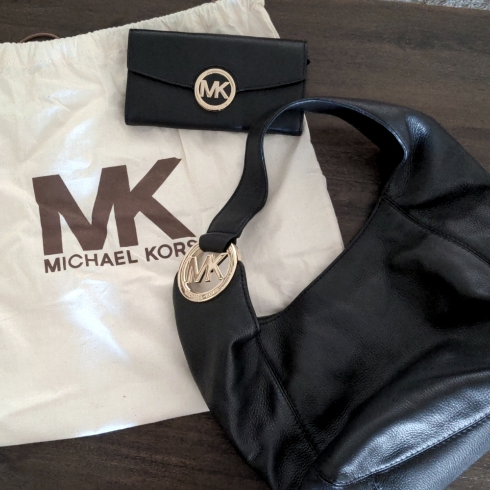 Michael Kors black hobo bag and wallet